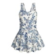 thumbnail image 4 of COEQINE Girls One Piece Swimsuit with Skirt Sleeveless Cute Skirted Bathing Suit Hawaiian Swimwear for Kids 3-4 Years, Summer Swim Dress for Water Play, Blue Beige Floral, 4 of 8