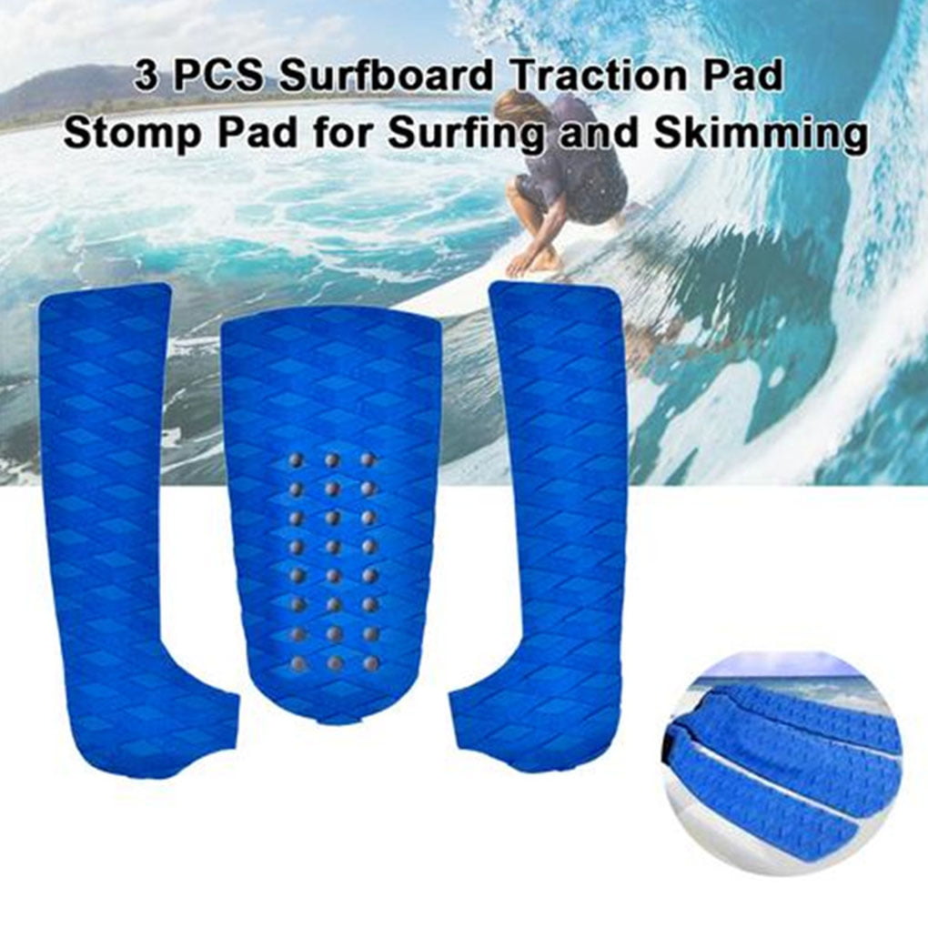 3pcs Blue Surfboard Skimboard Traction Pad Tail Pad Deck Grip Accessories 