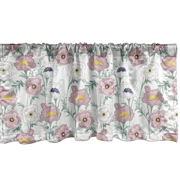 Ambesonne Floral Window Valance, Illustration of Repetitive Wild Blooming Flowers on Plain Background, Curtain Valance for Kitchen Bedroom Decor with Rod Pocket, 54" X 12", White Rose and Pale Teal