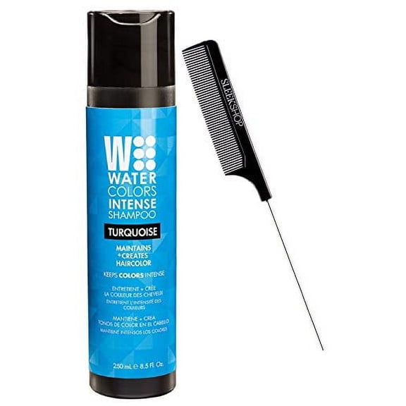 Watercolors by Tressa INTENSE Color Depositing Sulfate-Free Shampoo, Haircolor (w/ Sleek Comb) Water Colors Hair Dye Maintenance Wash (Intense Turquoise - 8.5 oz) (PACK OF 3)