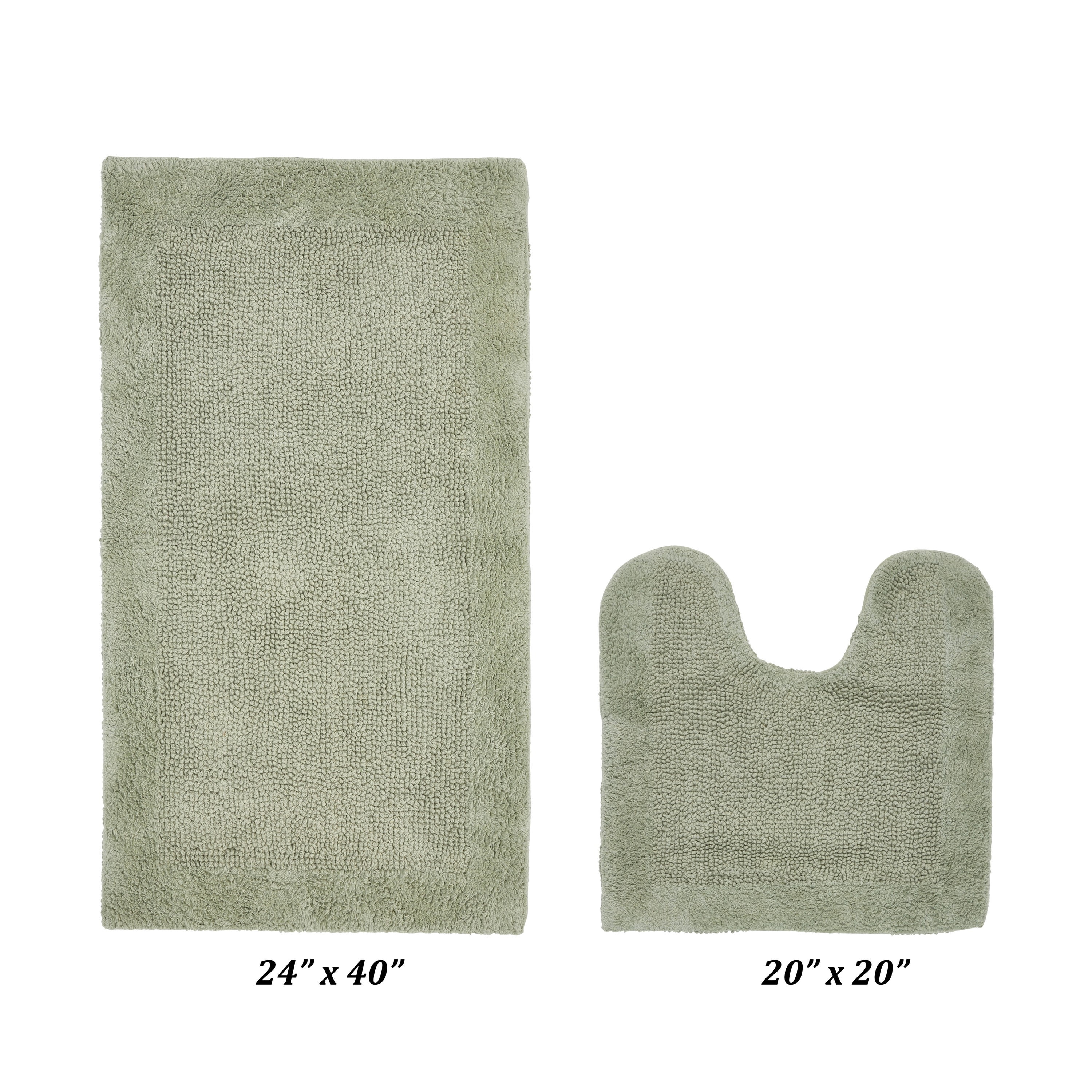 Better Trends 2 Piece Premium Bathroom Rug Set 100% Cotton Soft Tufted Reversible Bath Rug Water absorbent Bath Mat for Bathroom Shower and Tub Use, Edge Collection Dark Sage (20" x 20" | 24" x 40")