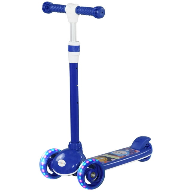 Qaba 3 Wheel Kids Scooter, Toddler Kick Scooter with Adjustable Height, Rear-Fender Brake, LED Light, TPE Handlebar, Blue