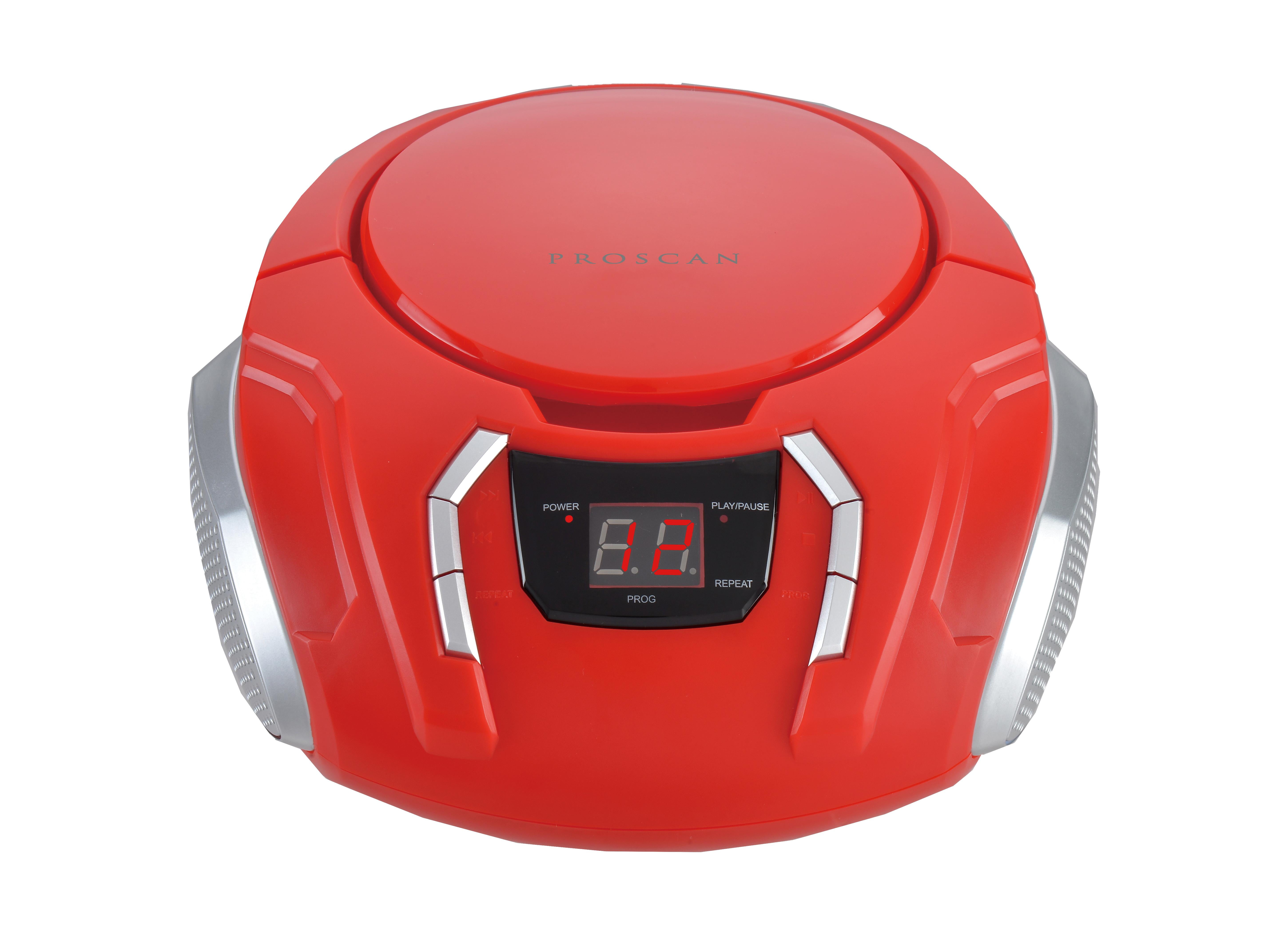 Proscan Portable CD Radio Boombox, Red, PRCD261