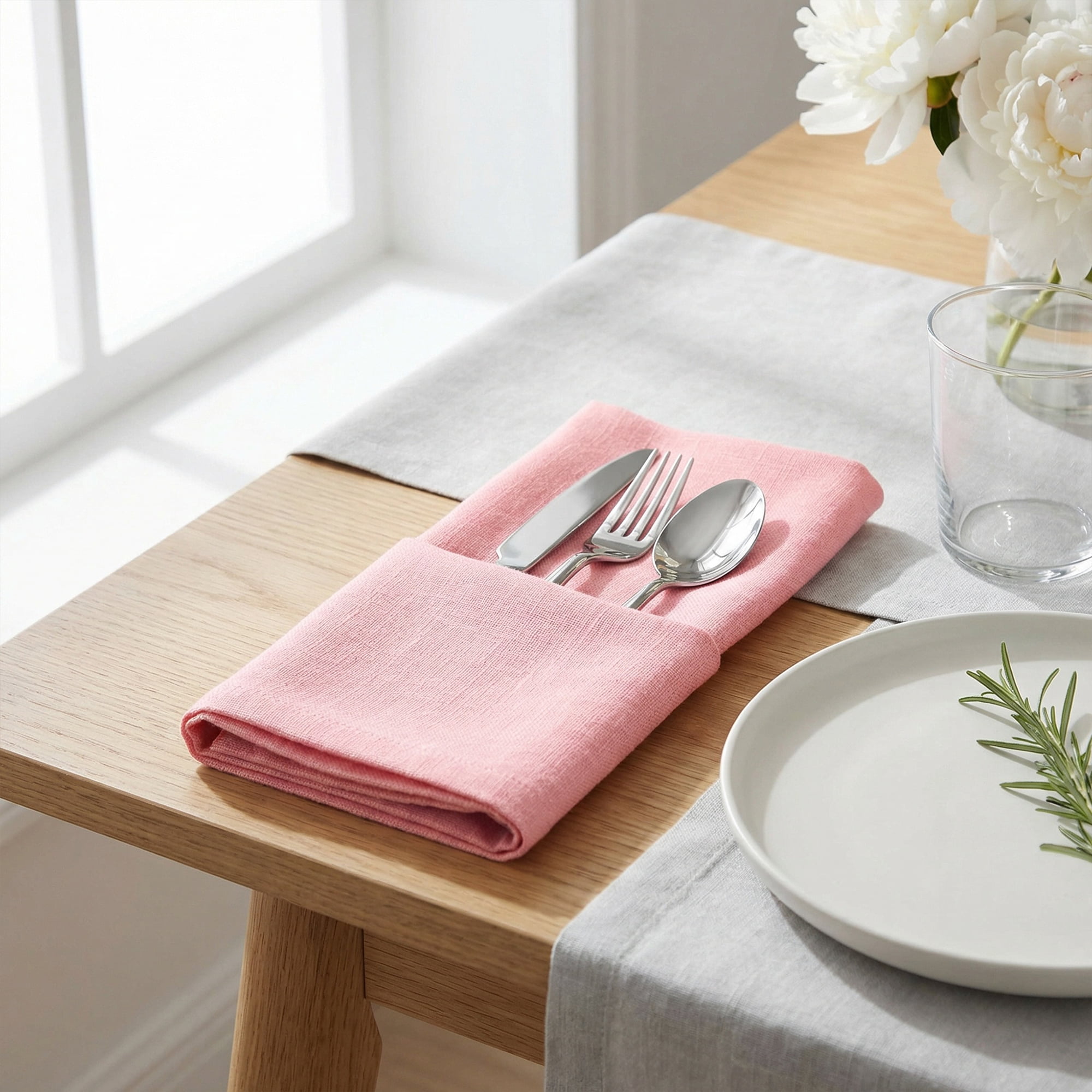 Unique Bargains 6Pcs Cotton Washable Cloth Napkins Pink 16x16inch