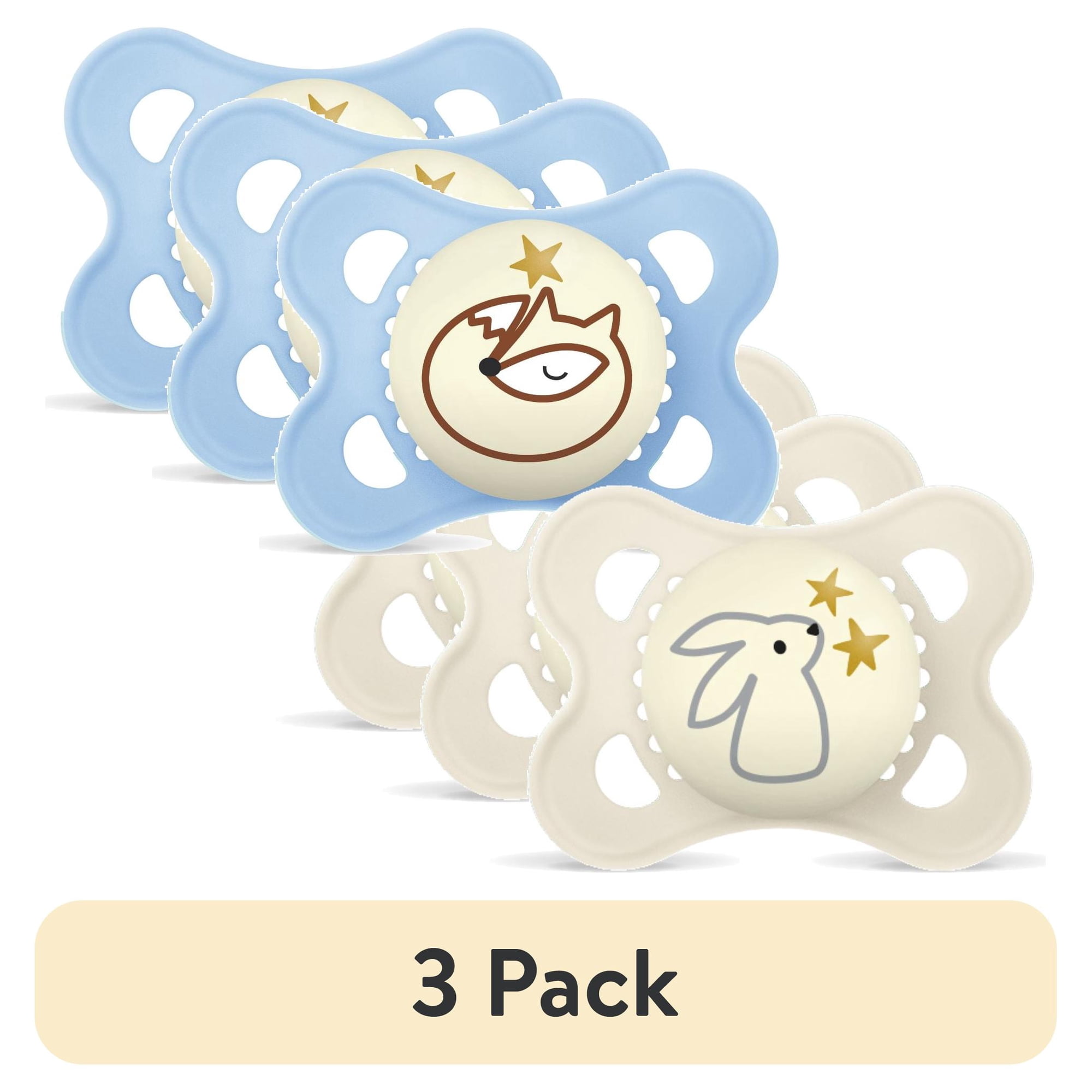(3 pack) MAM Night Pacifier, 0-6 Months, Unisex, 2 Pack with Self-Sterilizing case