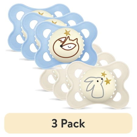 (3 pack) MAM Night Pacifier, 0-6 Months, Unisex, 2 Pack with Self-Sterilizing case