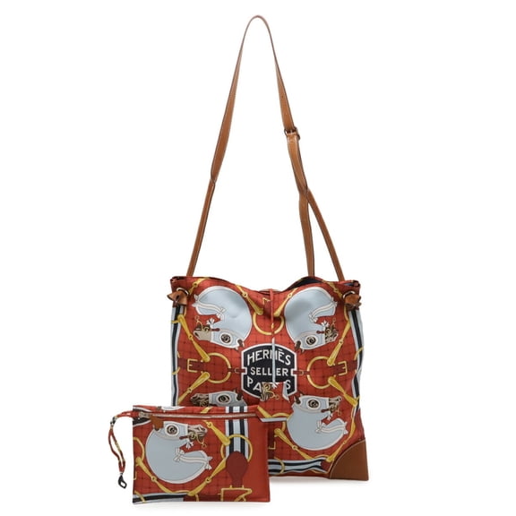 Pre-Owned HERMES Silky City PM Tattersall Shoulder Bag, Silk, Terracotta Brown, Multicolor,...