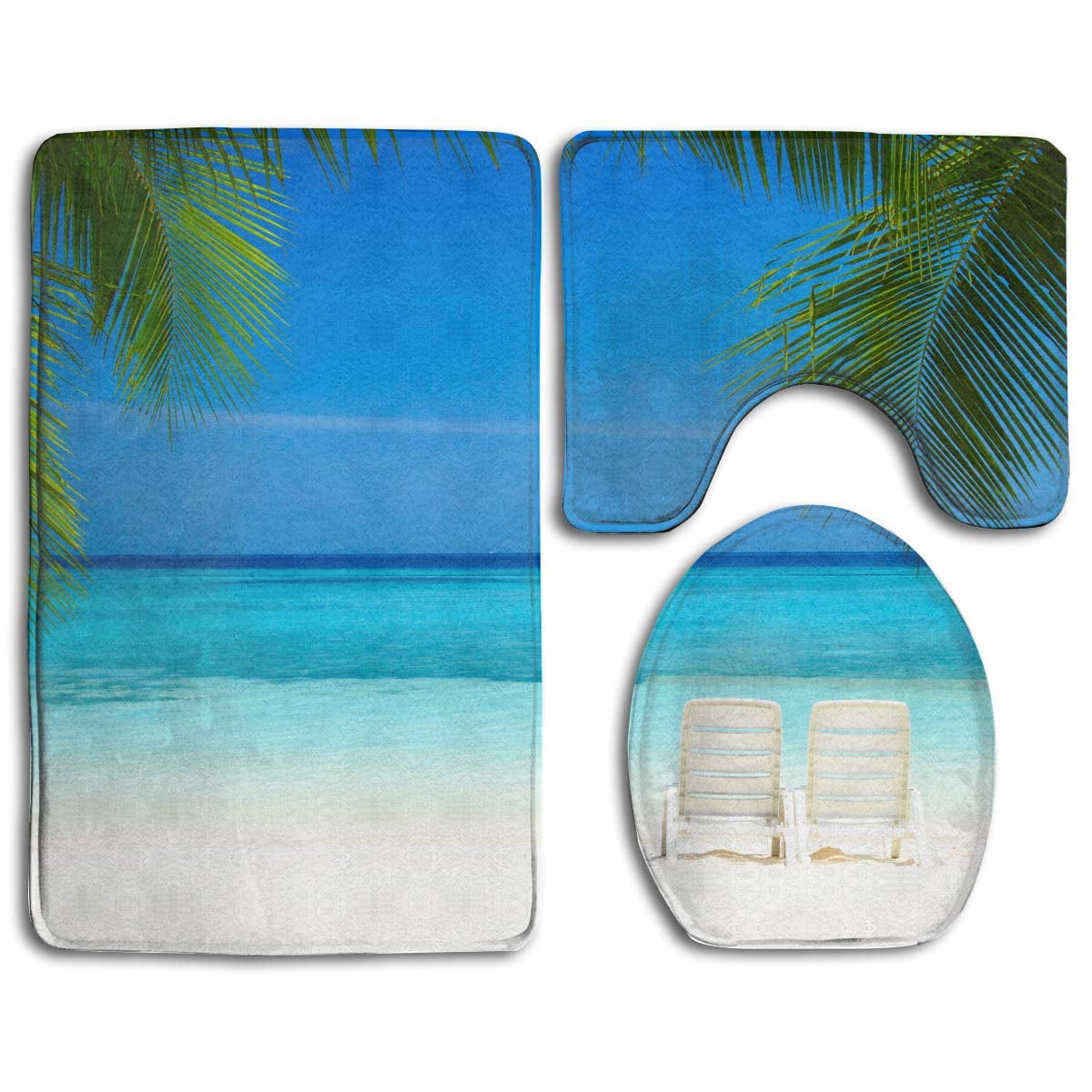 PUDMAD Beach Palm Tree 3 Piece Bathroom Rugs Set Bath Rug Contour Mat