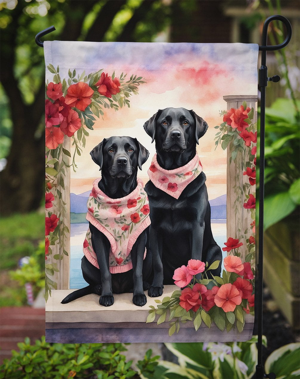 Black Labrador Retriever Two Hearts Garden Flag 11.25 in x 15.5 in
