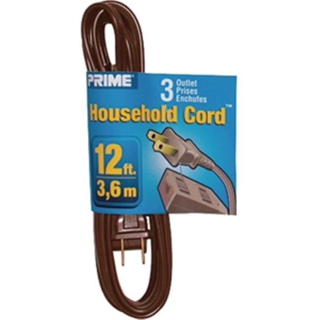 Prime EC670612 12 ft. 16 - 02 - 15 Spt-2 Brown 3-Outlet Household Extension Cord