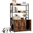 thumbnail image 2 of Historyli Caja de arena para gatos de 132 cm, mueble oculto con puertas y estantes, estante de almacenamiento de 3 niveles, color marrón, 2 of 7