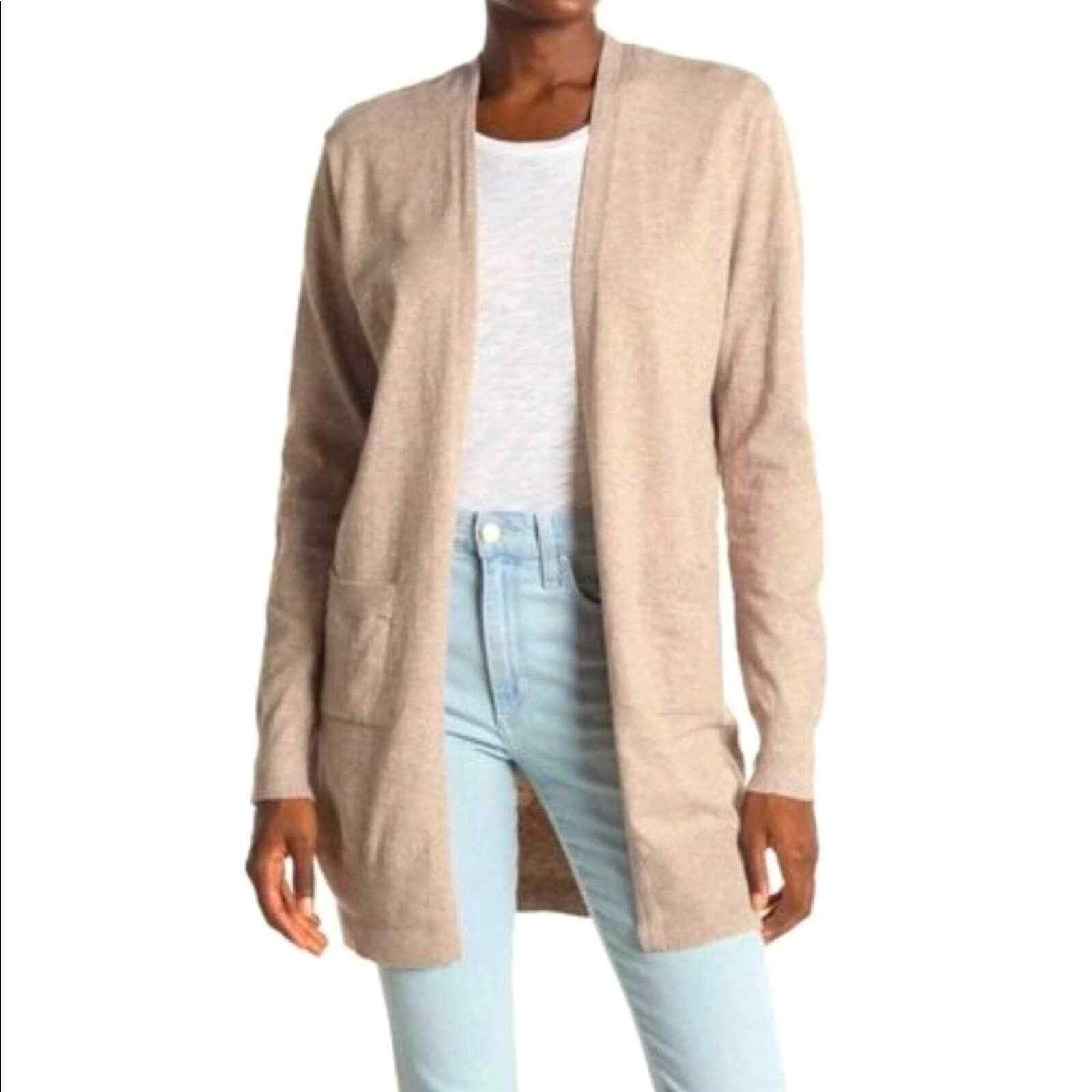 Front Drape Long Cardigan Sweater Tan 