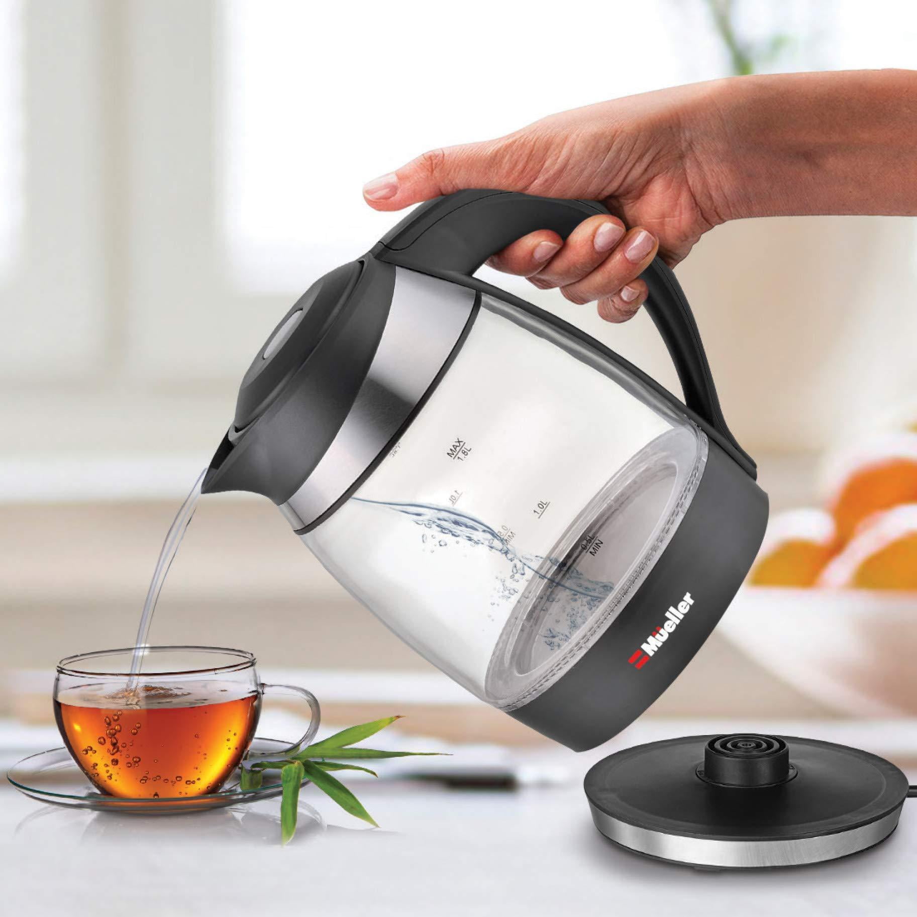 Mueller Premium 1500W Electric Kettle with SpeedBoil Tech 1.8 Liter Cordless with LED Light Borosilicate Glass Auto Shut Off and Boil Dry Protection Walmart