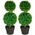 thumbnail image 2 of HOMCOM 2 Pack 23.6" Artificial Boxwood Topiary Ball Trees Set of 2, Double Ball-Shaped Boxwood Artificial Topiary Plants for Indoor Outdoor, Green, 2 of 6