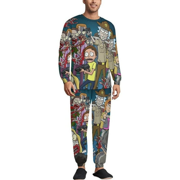 Rick And Morty Men's Lounge Pajamas Set 2-Piece Crew Neck Sleepwear Soft Long Sleeve Top & Pants for Sleep, Home & Vacation S