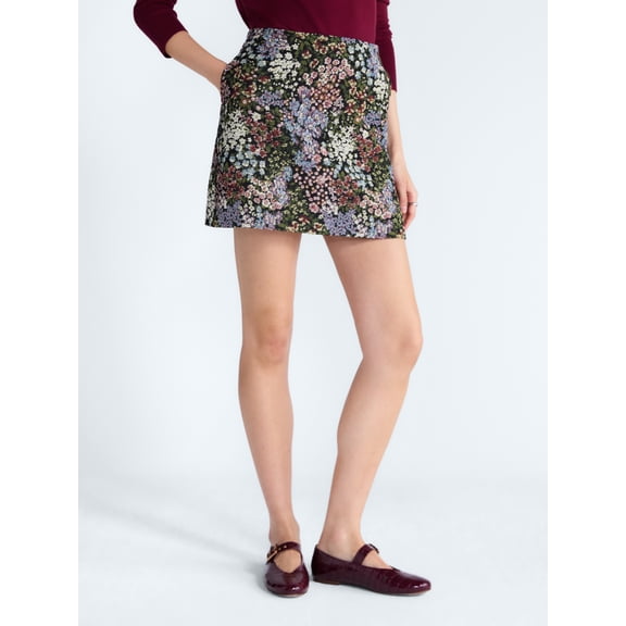 Free Assembly Women's and Women's Plus High-Rise Jacquard Mini Skirt, Sizes 0-28W