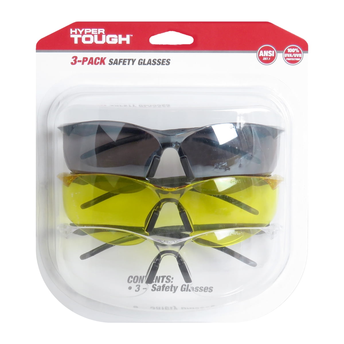 Hyper Tough 3-Pack Safety Glasses with Z87.1 Poly-Carbonate Lens HTS-1133PK