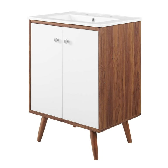 Sink Vanity Cabinet, Wood, Brown Walnut White, Modern Contemporary Urban Design, Hotel Bedroom Bathroom Master Suite Guest