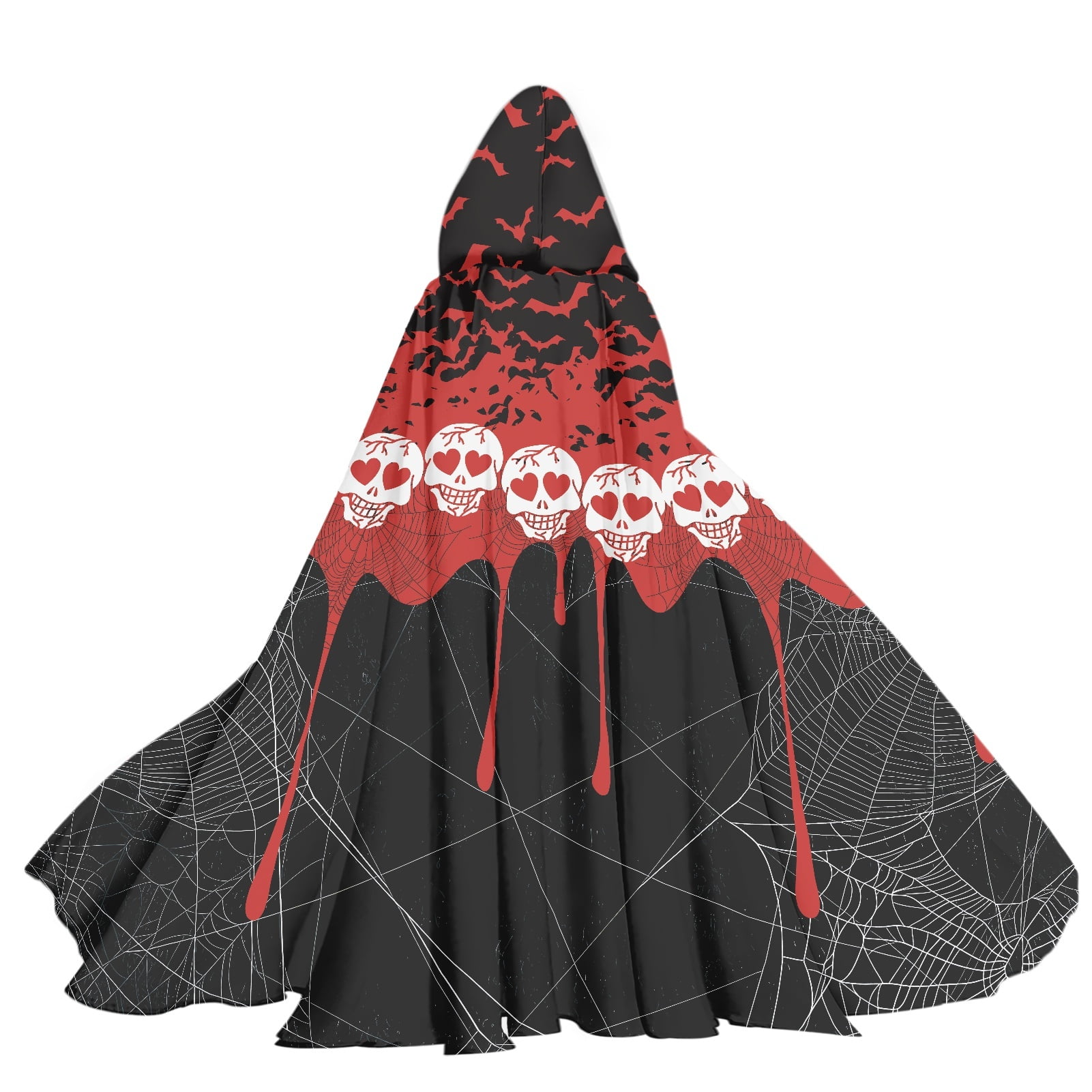 Tinyat Adult Halloween Cloak Red Skull Cape Hooded Women Men Cosplay