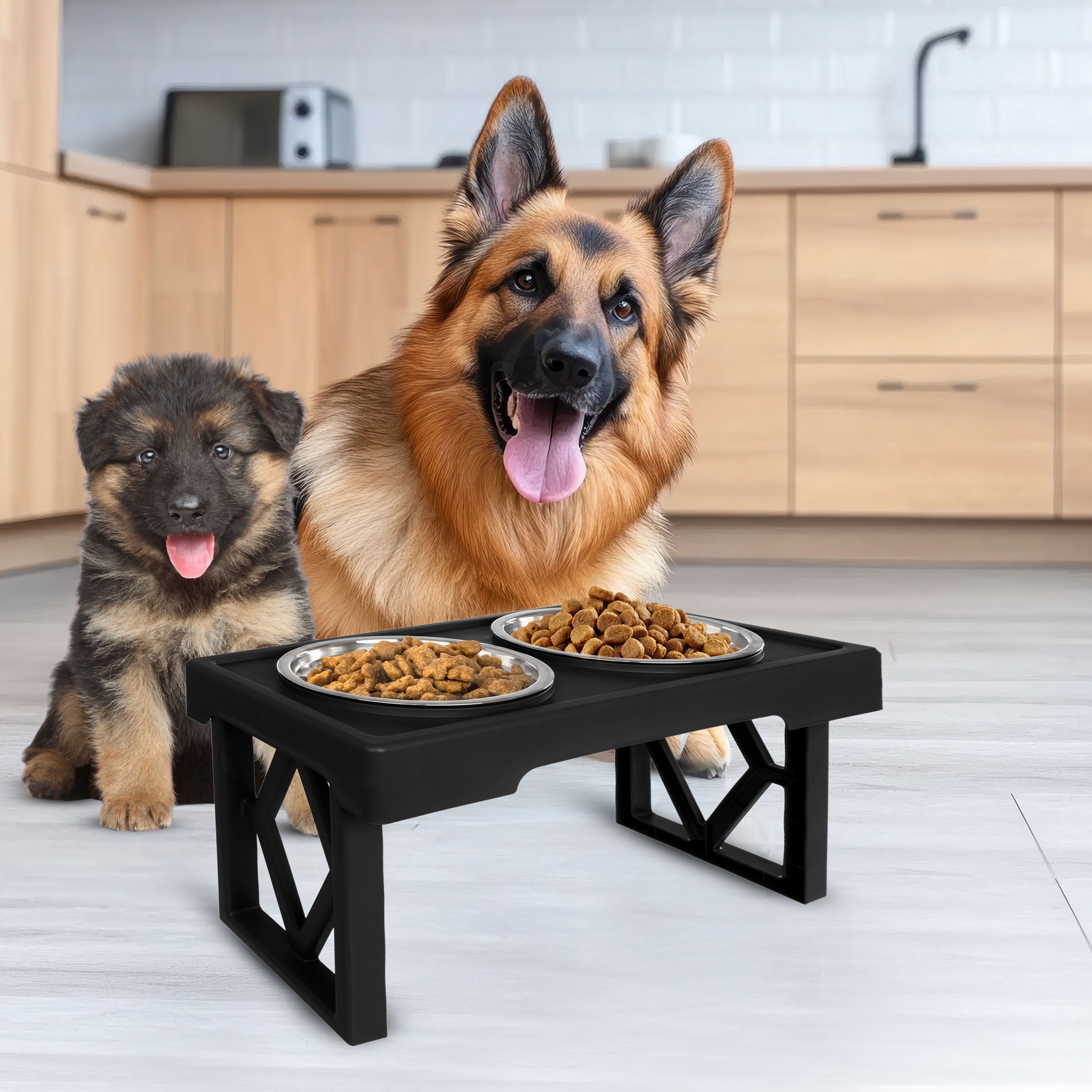 PETMAKER Elevated Dog Bowls - 3 Height Adjustable Dog Bowl Stand (Black)