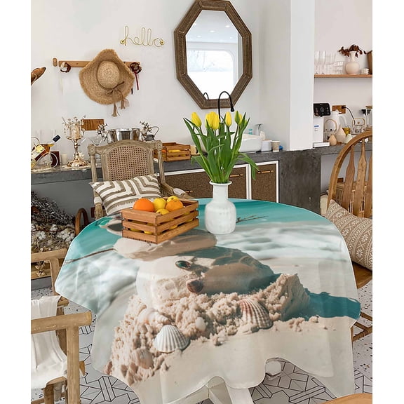 Coastal Snowman Christmas Tablecloth Square Table Cloth 54x54, Waterproof Tablecloth Outdoor Table Cloth, Xmas Beach Seaside Washable Table Cover for Kitchen Dining Party