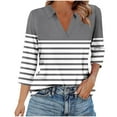 thumbnail image 3 of RongHuan 3/4 Length Sleeve Womens Tops V Neck Shirts for Women Fashion Color Block Striped T-Shirt, 3 of 8