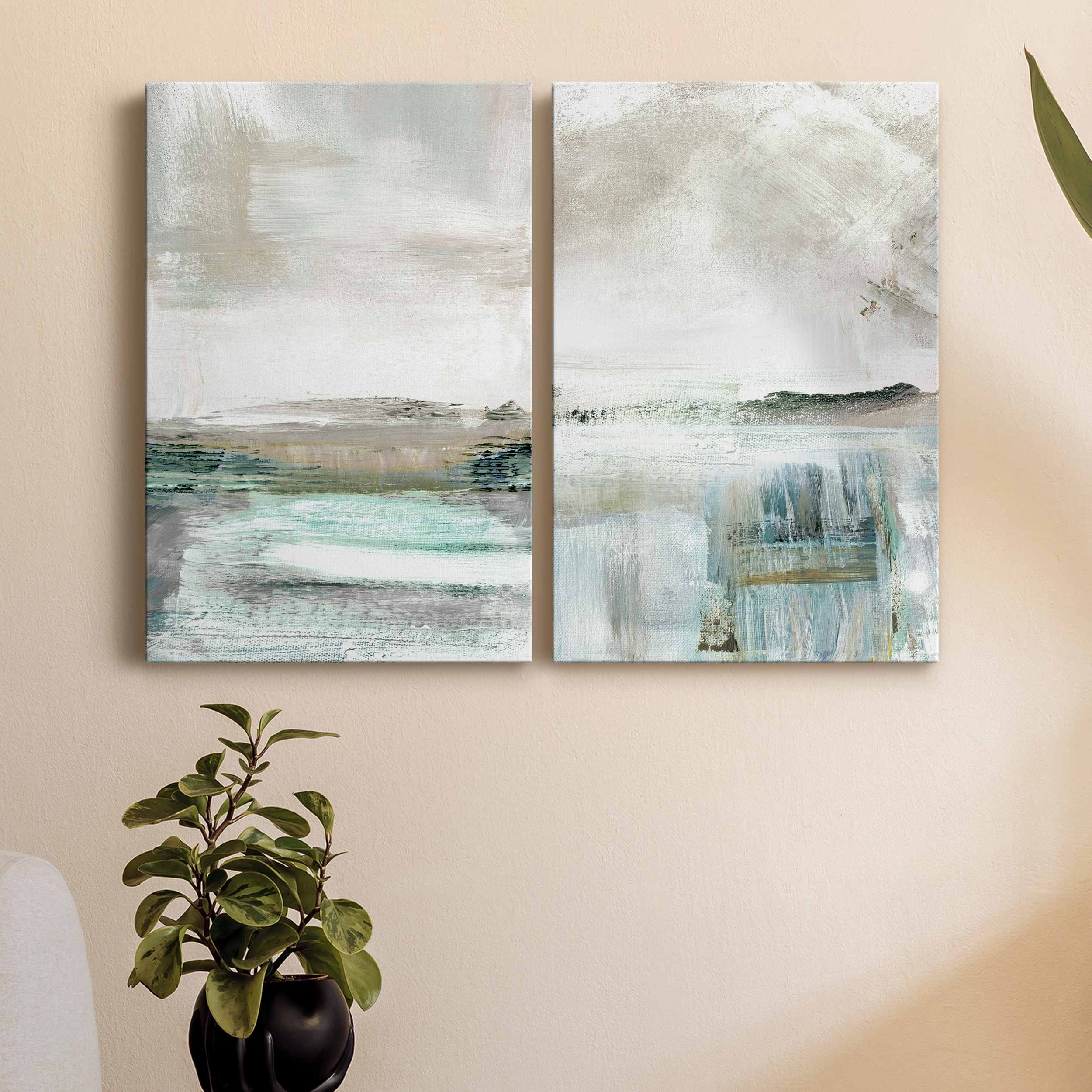 Summer Teal I Premium Gallery Wrapped Canvas - Ready to Hang - Set of 2 - 40 x 60 Each