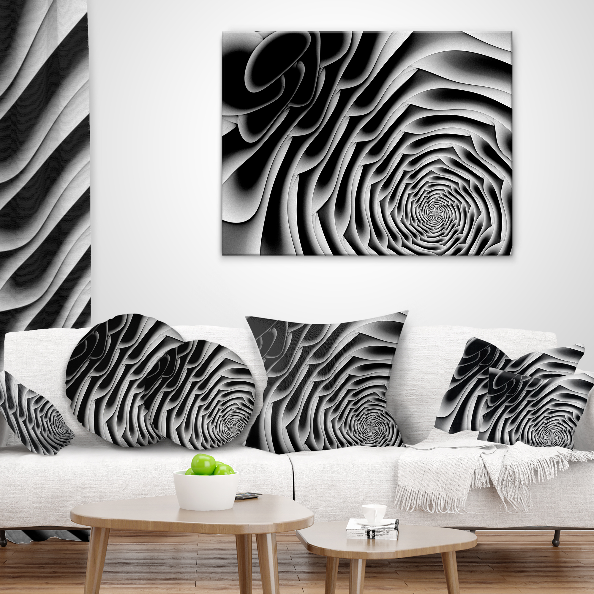Designart White Flower Shaped Fractal Art - Abstract Throw Pillow - 18x18