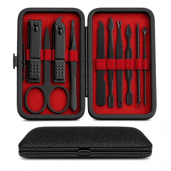 10pcs Manicure Set, Professional Nail Clipper Kit Stainless Steel Grooming Pedicure Tools with Portable Case for Men and Women