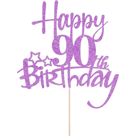 Glitter Happy 90th Birthday Cake Topper, Cheers to 90 Years, Party Decorations for 90th Anniversary Celebration (90)