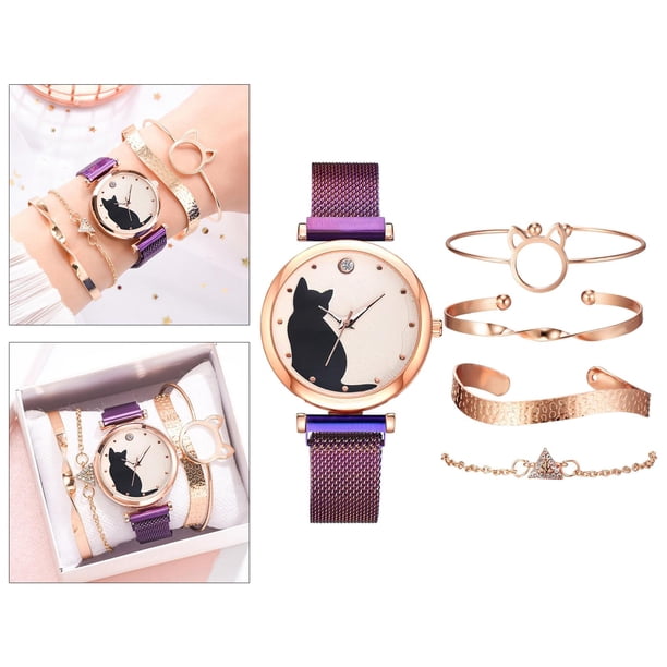 Elegante reloj de 34 mm para mujer con , conjunto de , banda de Púrpura Hugo brazalete de reloj de acero inoxidable