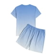 thumbnail image 6 of Zylanna Men's 2 Piece Outfit Sets, Gradient Color Casual Short Sleeve T-Shirt and Shorts Set Elastic Waist Crew Neck Loungewear for Vacation Daily Wear Blue, 6 of 7
