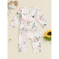 thumbnail image 5 of Nygoyerh Newborn Girls 1 Pieces Romper Floral Print Zipper Bodysuits Long Sleeve Crew Neck Jumpsuits Infant Clothing 3M 6M 12M 18M, 5 of 7