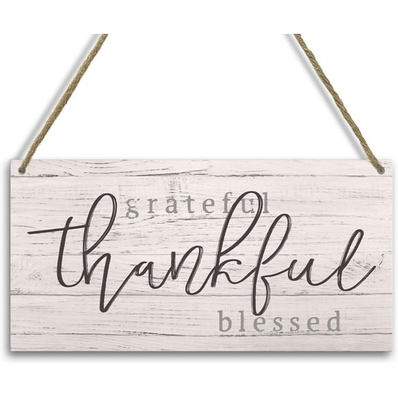 Wood Sign 5x10 Inch Thankful Grateful Blessed Wall Decor Blessed Signs For Home Decor Wood Hanging Sign Blessed Home Office Decor Plaque Scripture Wall Art For Living Room Bedroom Wall Door Shelf
