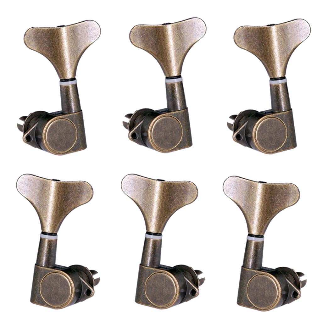 QccHieUs Pack of 6 Bass Tuning Pegs Keys Machine Head Tuners for Bass Bronze 3R3L, Zinc