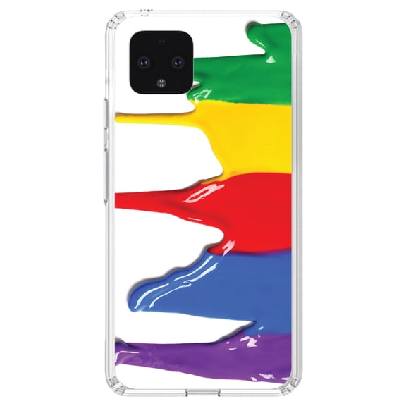 DistinctInk Clear Shockproof Hybrid Case for Google Pixel 4 XL (6.3" Screen) - TPU Bumper, Acrylic Back, Tempered Glass Screen Protector - Rainbow Paint Dripping - Rainbow Art Supplies