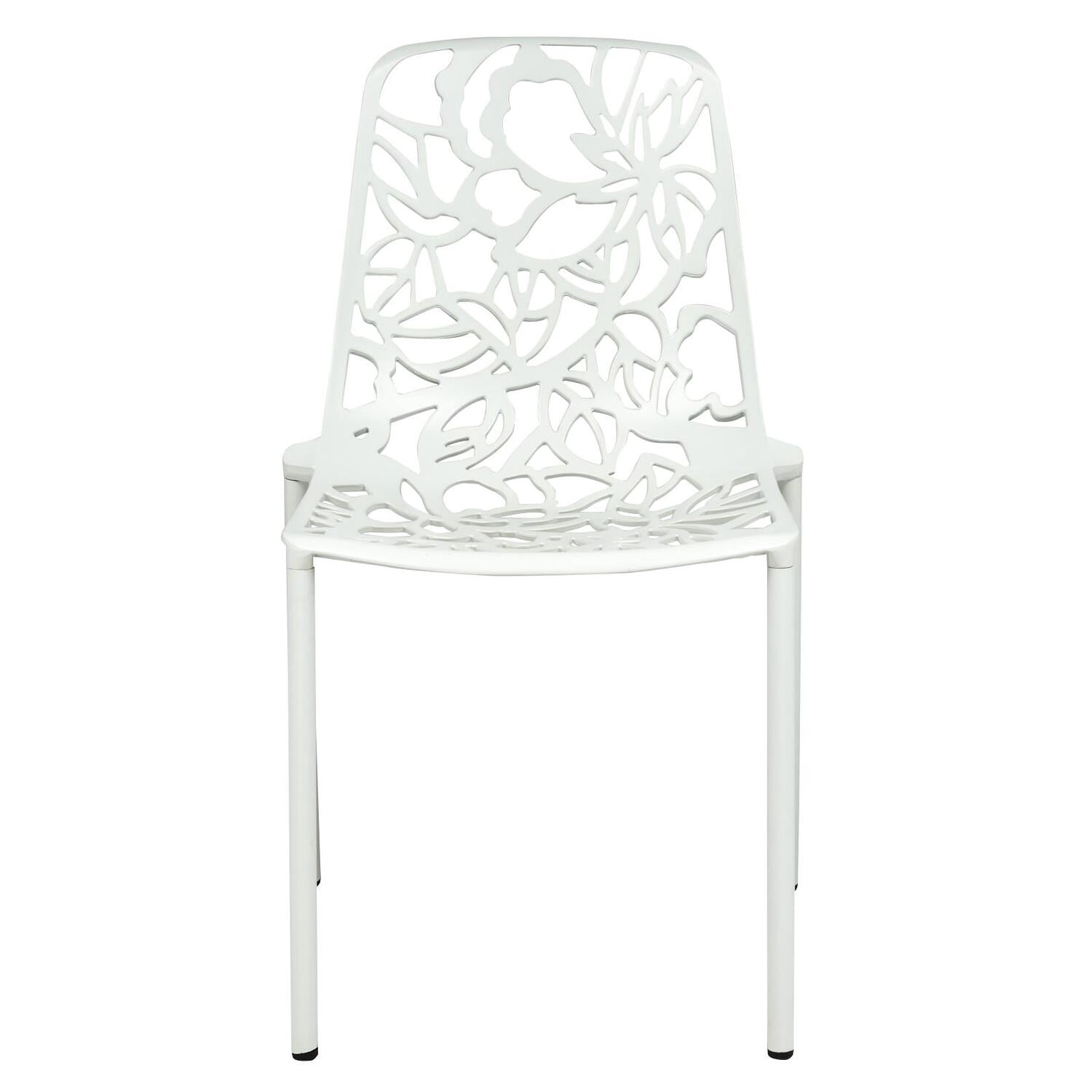 Stackable Dining Chairs - Aluminum Patio Side Chairs - Indoor Outdoor Kitchen Chairs - Set of 4 - White