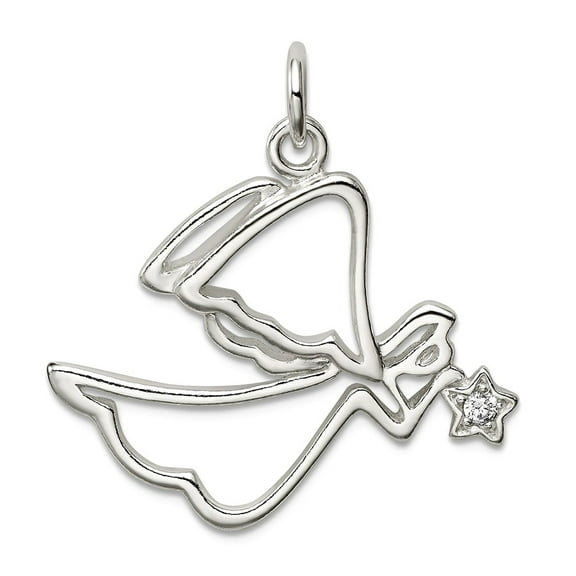 925 Sterling Silver Solid Polished Cubic Zirconia Religious Guardian Angel Pendant Necklace 31x27mm Wide Pendant for Wom