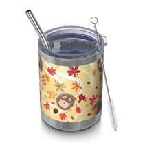 12oz Tumblers Fall Hedgehog and Leaves Vacuum Insulated Stainless Steel Travel Tumbler Cups Mug with Lid and Straw for Beer,Coffee,Beverages with Cleaning Brush for Cold & Hot Drinks