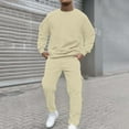 thumbnail image 2 of JHHLSF Men's Tracksuit 2 Piece Hoodless Sweatpants Crewneck Solid Color Relaxed Fit Pullover Joggers Sport Pant Set Sweat Winter Suit Khaki-a,3XL, 2 of 7
