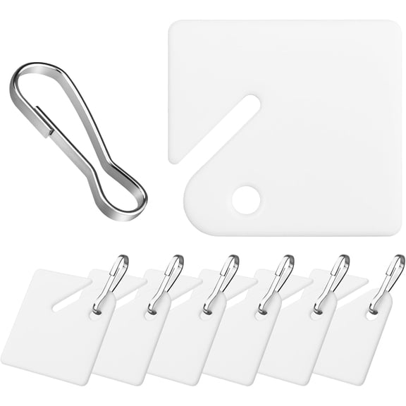 60 PCS Slotted Key Tags White Plastic Hanging Tags with Metal Snap Hook 1.5 Inches Square Hanging Key Tags for Key Cabinet, Locker, Home, Office