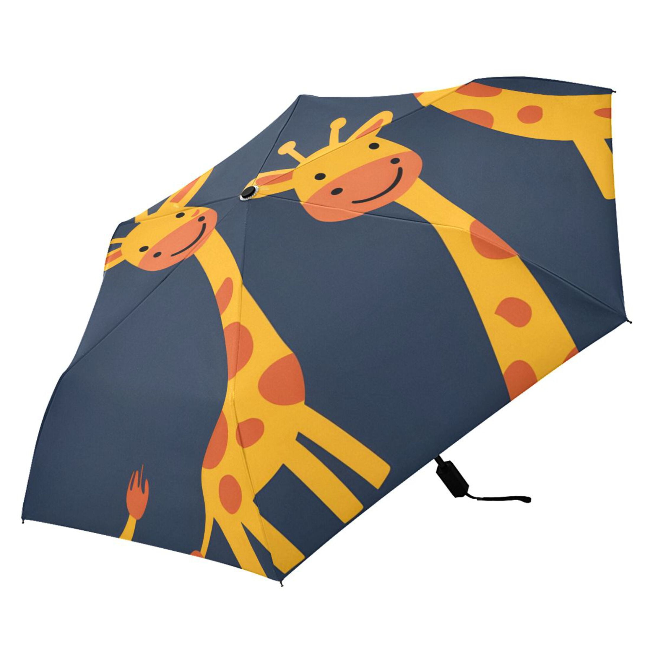 Cute Cartoon Giraffes All Weather Umbrella Triple Folding Parasol 6 Ribs UV Protection Portable
