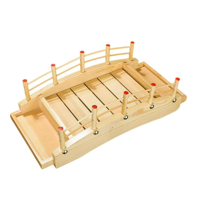 Bandeja de madera para sushi con forma de puente, adorno para plato, vajilla, plato de madera para servir sashimi L