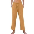thumbnail image 2 of Wide Leg Linen Pants Women Summer Baggy Boho Casual Elastic Waist Long Lounge Travel Pants Trousers with Pockets Orange XL, 2 of 6