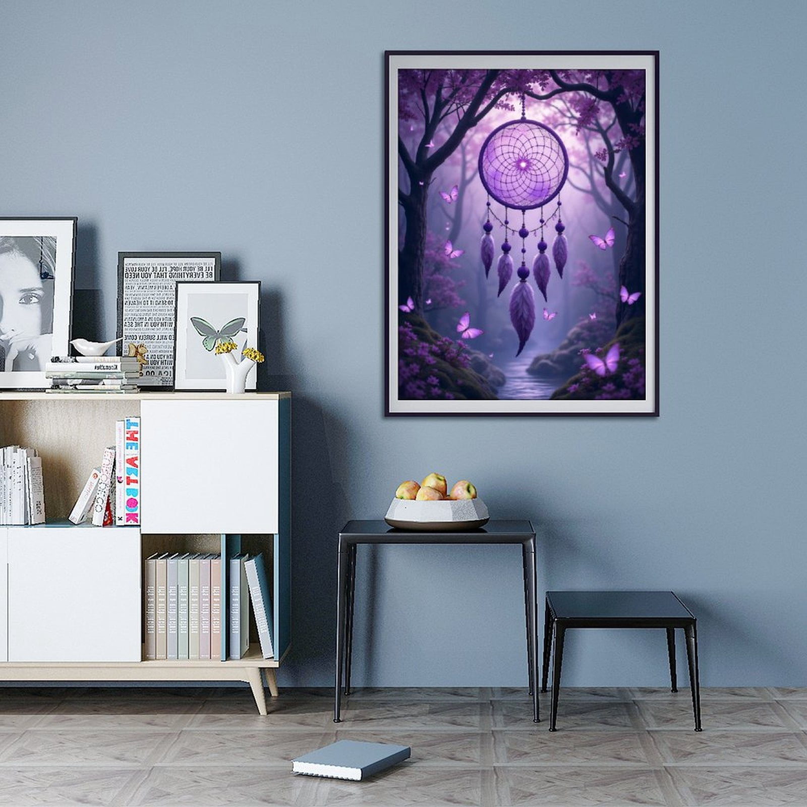 Diamond Art Kit for Adults, Dreamcatcher Forest Purple Butterflies Diamond Painting for Adults Beginners, 5D DIY Diamond Art Painting Kits, Colorful Diamond Painting Craft for Home Decor 12x16