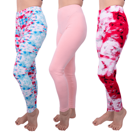 [3 Pack] Tie Dye Leggings for Women Athletic Casual Lounge Yoga Pants 4-Way Stretch and Buttery Soft