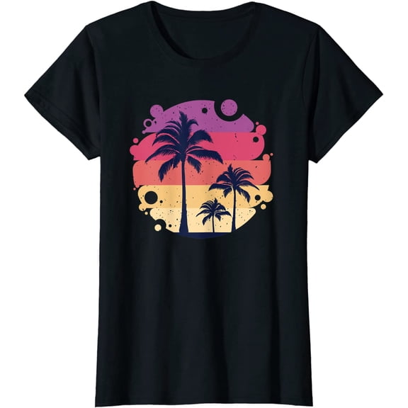 Tropical Sunset Palm Tree Retro Vintage T-Shirt