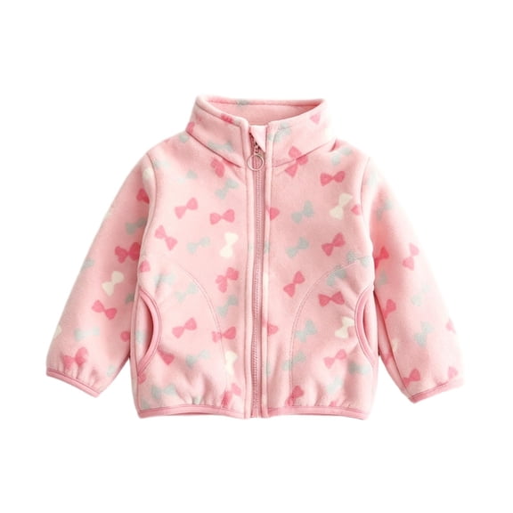 BLVB Toddler Baby Girls Fleece Jacket Zipper Coats Soft Stand Collar Fall Winter Warm Outerwear with Pockets(Pink,1-2 Years)