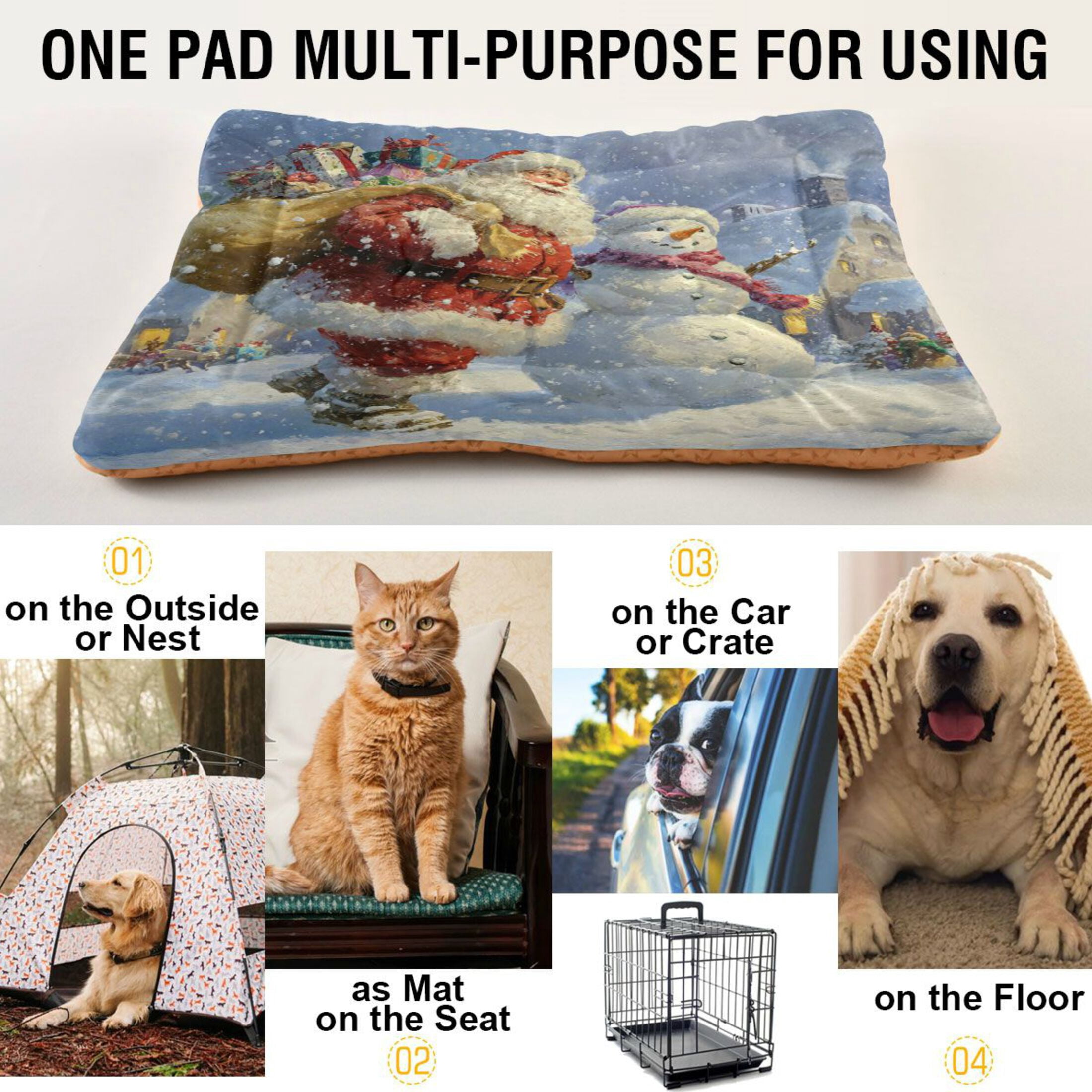 Qxltty Santa Claus and Snowman Ped Pad Wear-resistant and Hard to Bite Through Sleeping Pad for Small Medium Large Dogs Winter Pet Bed 36×24in