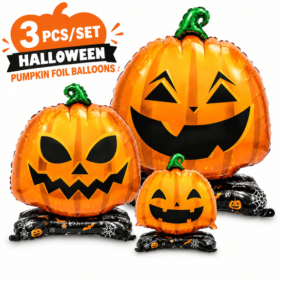 BEIPEGIN 3pcs Halloween Pumpkin Balloons, Inflatables Pumpkin Foil Balloons for Orange Balloon Halloween Thanksgiving Party Decoration Supplies